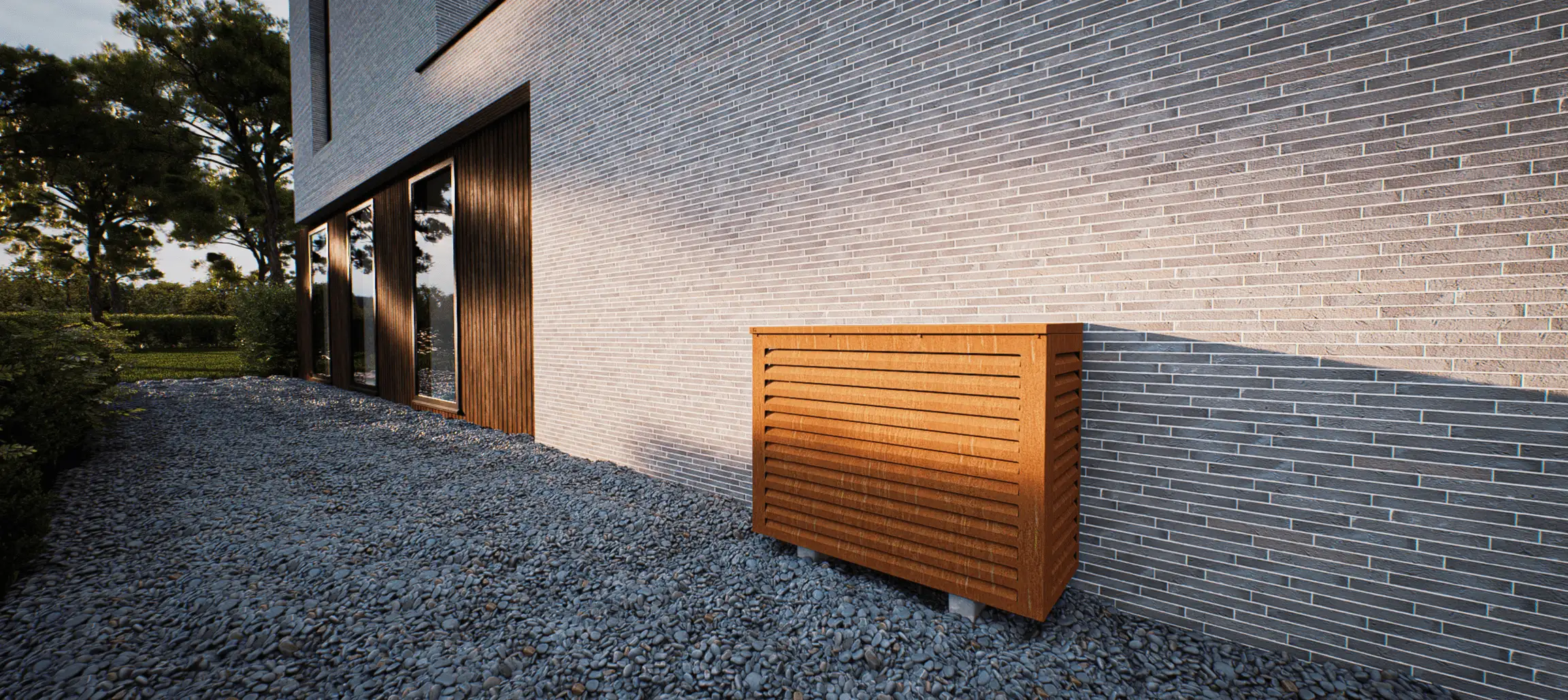 airco buitenunit met cover cortenstaal