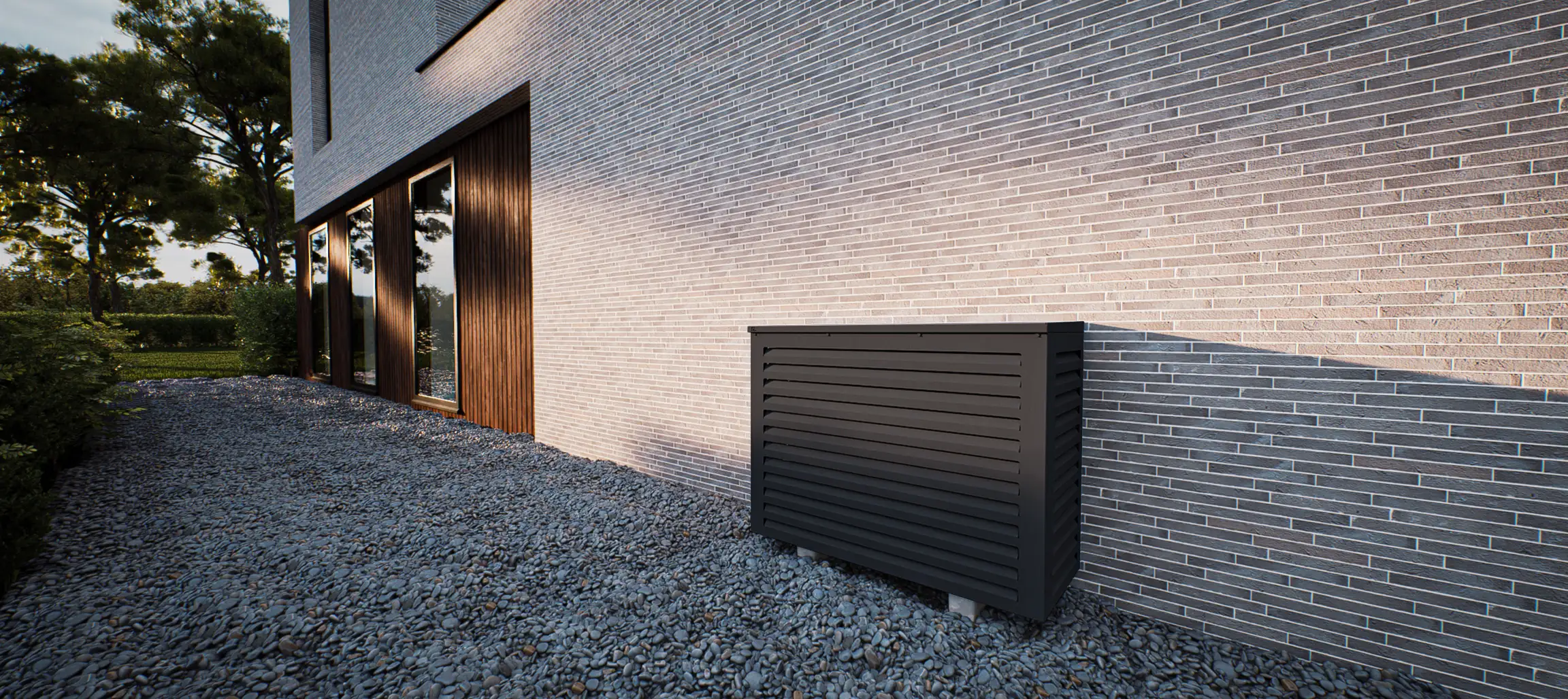 airco buitenunit met cover grijs